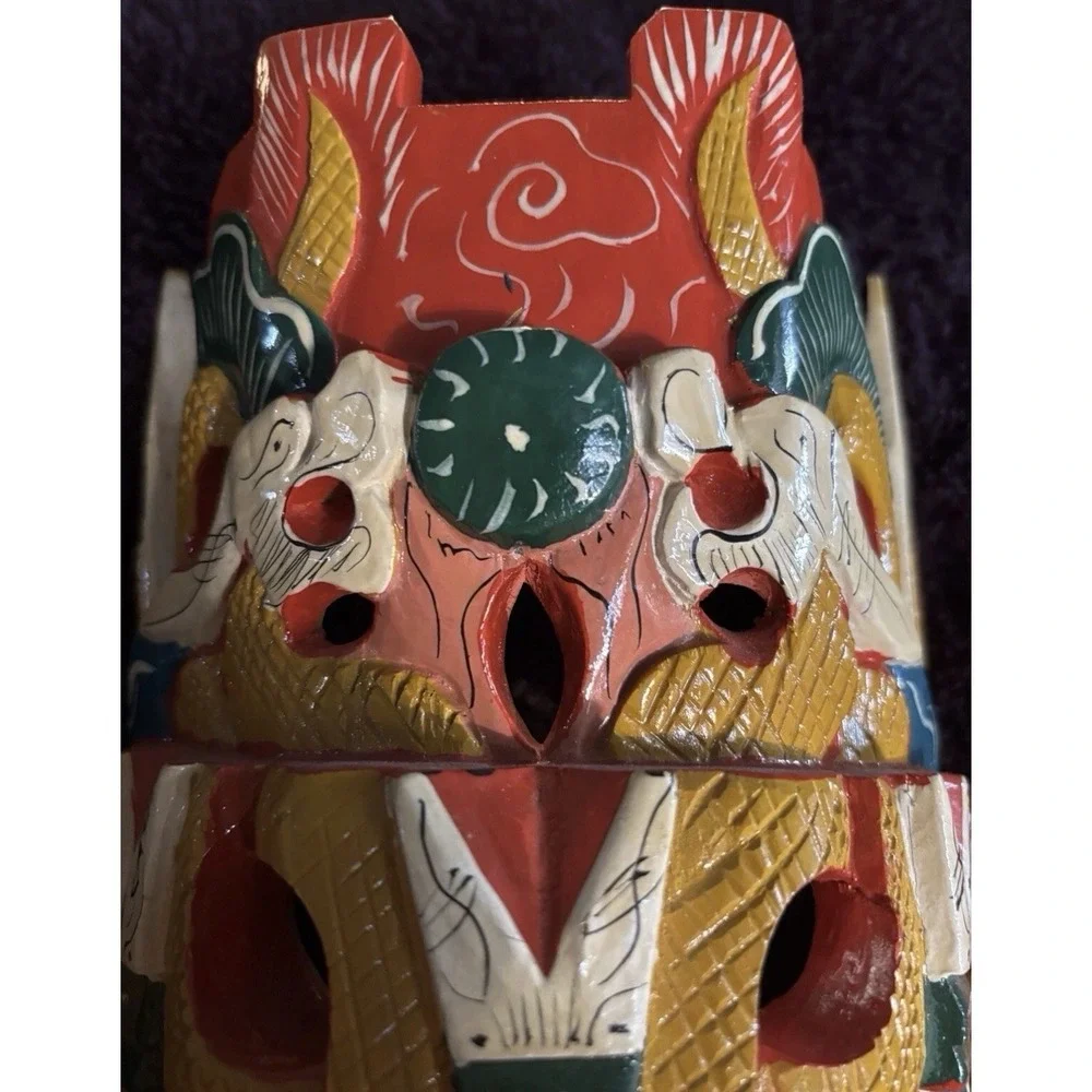 Vintage '50s Indonesian GARUDA Handmade Carved & Painted Wood Guardian Mask